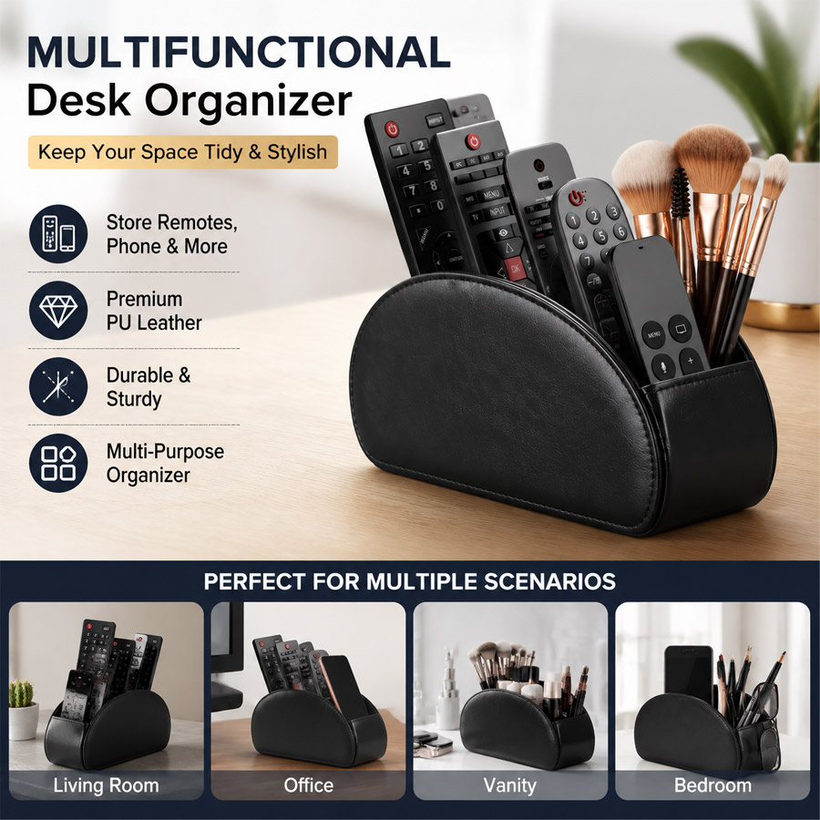 Home Office Setup - 1Pc Kotak Penyimpanan Desktop Kulit PU