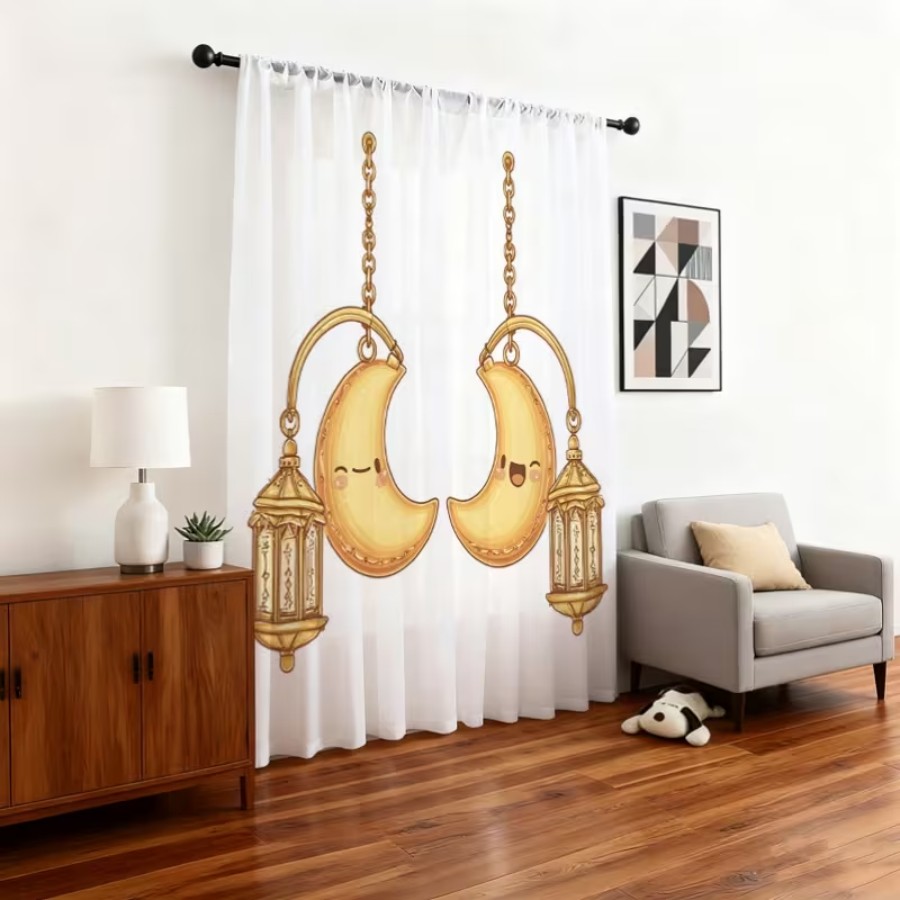 Home Office Lamp - 2 Buah Tirai Tipis Cetak Digital,