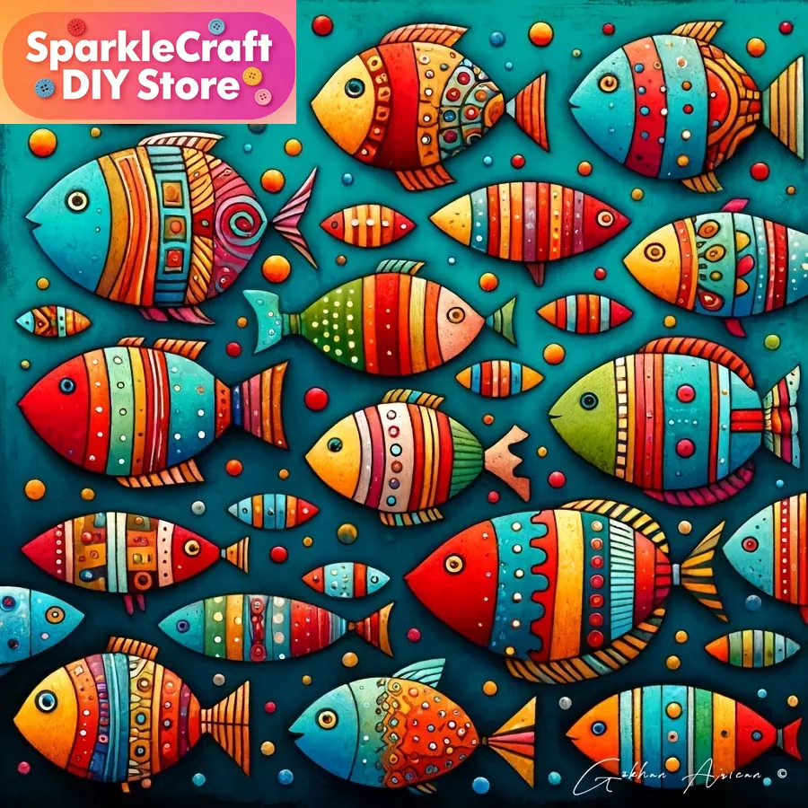 Home Office Setup - Kit Lukisan Berlian 5D Ikan Warna-warni