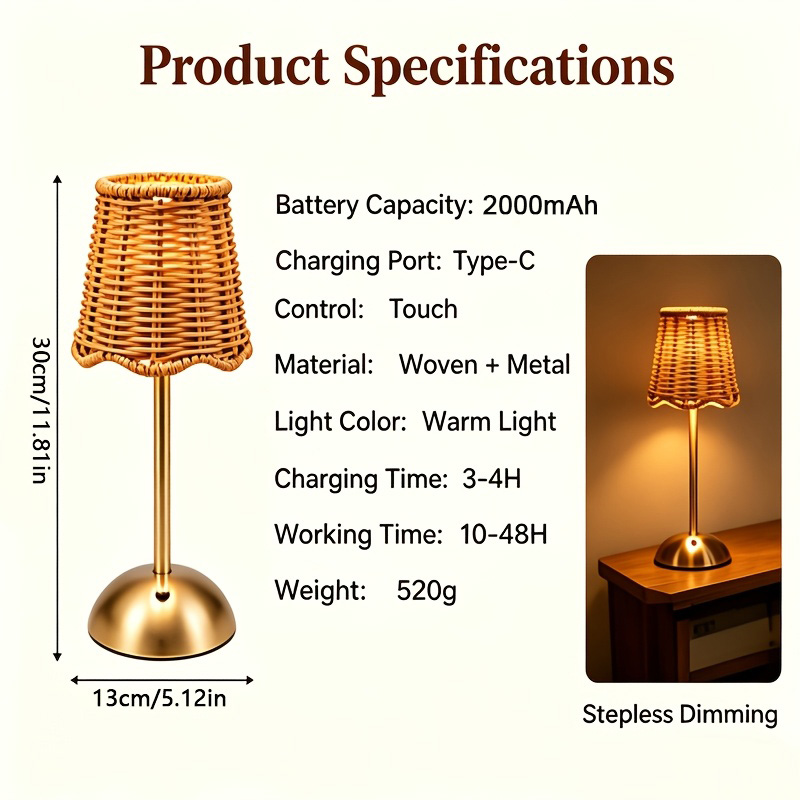 Lampu Meja Seni Anyaman Rotan  - Home Office Lamp ulasan dan harga