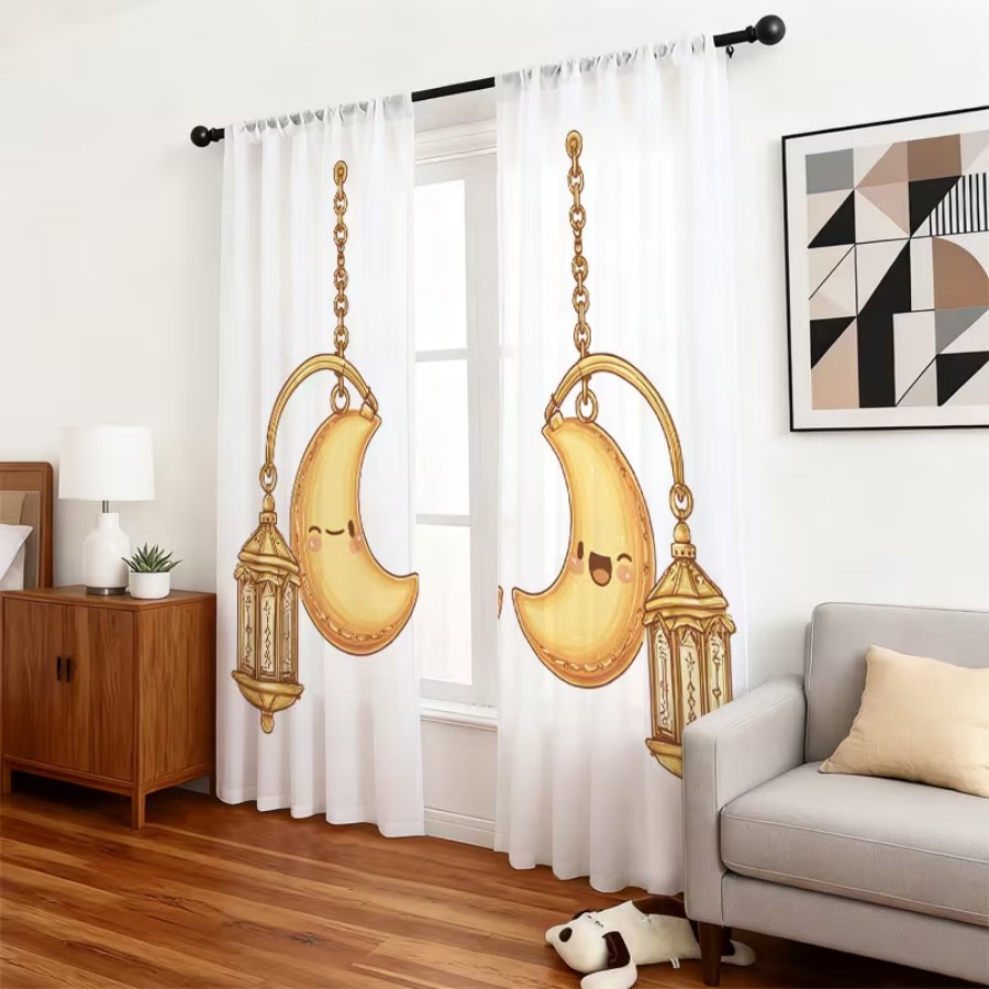 2 Buah Tirai Tipis Cetak Digit - Home Office Lamp ulasan dan harga